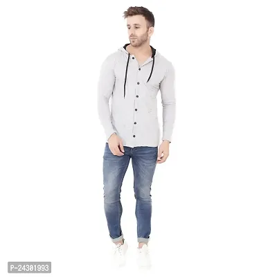 Stylish Silver Cotton Blend Solid Long Sleeves Hoodies For Men-thumb4