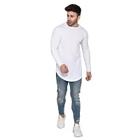 Stylish White Cotton Blend Long Sleeves Solid T-Shirt For Men-thumb3