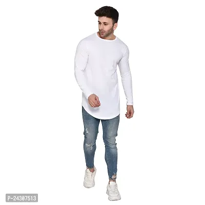 Stylish White Cotton Blend Long Sleeves Solid T-Shirt For Men-thumb4