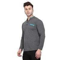 Stylish Grey Cotton Blend Long Sleeves Solid T-Shirt For Men-thumb2