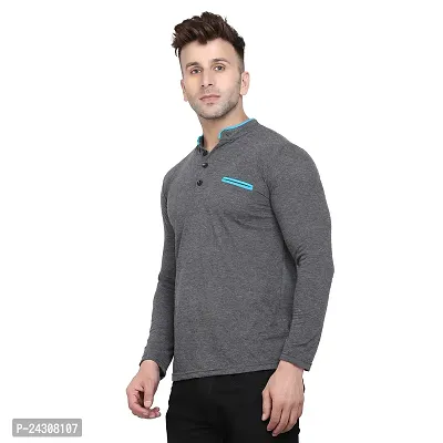 Stylish Grey Cotton Blend Long Sleeves Solid T-Shirt For Men-thumb3