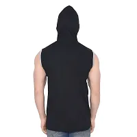 Stylish Black Cotton Blend Solid Sleeveless Hoodies For Men-thumb1