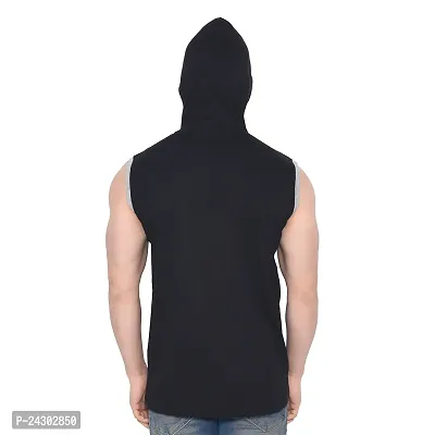 Stylish Black Cotton Blend Solid Sleeveless Hoodies For Men-thumb2