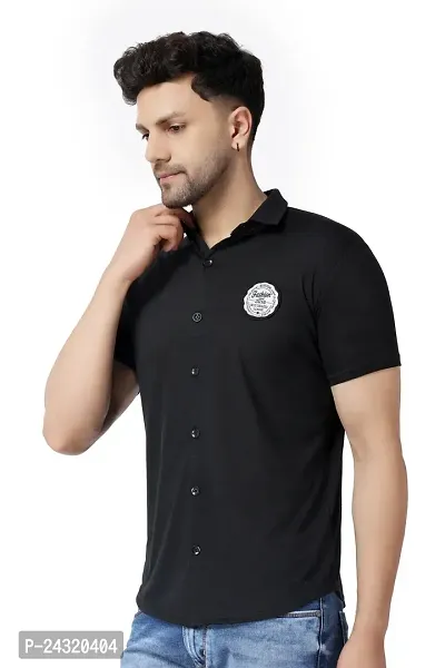 Stylish Black Cotton Blend Short Sleeves Regular Fit Casual Shirt For Men-thumb3