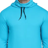 Stylish Turquoise Cotton Blend Solid Long Sleeves Hoodies For Men-thumb4