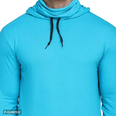 Stylish Turquoise Cotton Blend Solid Long Sleeves Hoodies For Men-thumb5