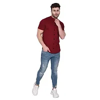 Stylish Maroon Cotton Blend Short Sleeves Regular Fit Casual Shirt For Men-thumb4