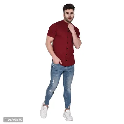 Stylish Maroon Cotton Blend Short Sleeves Regular Fit Casual Shirt For Men-thumb5