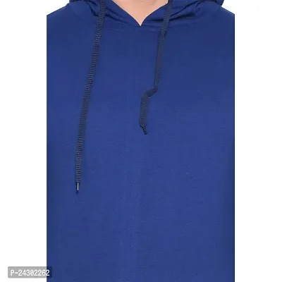 Stylish Blue Cotton Blend Solid Long Sleeves Hoodies For Men-thumb5