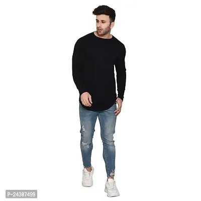 Stylish Black Cotton Blend Long Sleeves Solid T-Shirt For Men-thumb4