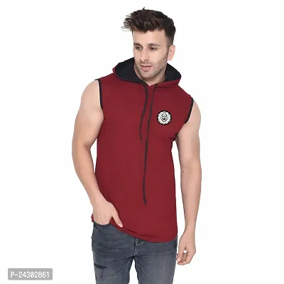 Stylish Multicoloured Cotton Blend Solid Sleeveless Hoodies For Men-thumb0