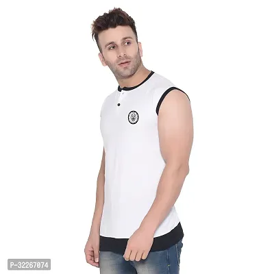 Stylish Cotton Blend White Solid Tees For Men-thumb3