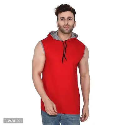 Stylish Multicoloured Cotton Blend Solid Sleeveless Hoodies For Men