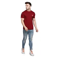 Stylish Maroon Cotton Blend Short Sleeves Solid T-Shirt For Men-thumb3