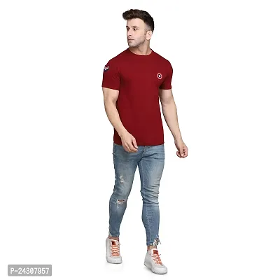 Stylish Maroon Cotton Blend Short Sleeves Solid T-Shirt For Men-thumb4