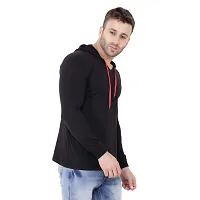 Stylish Black Cotton Blend Solid Long Sleeves Hoodies For Men-thumb2