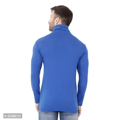 Stylish Blue Cotton Blend Long Sleeves Solid T-Shirt For Men-thumb2