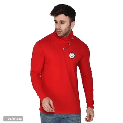 Stylish Red Cotton Blend Long Sleeves Solid T-Shirt For Men-thumb0