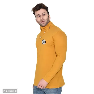 Stylish Golden Cotton Blend Long Sleeves Solid T-Shirt For Men-thumb3