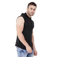 Stylish Black Cotton Blend Solid Sleeveless Hoodies For Men-thumb2