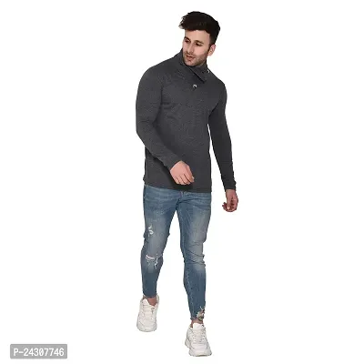 Stylish Grey Cotton Blend Long Sleeves Solid T-Shirt For Men-thumb4