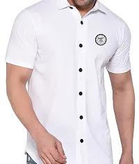 Stylish White Cotton Blend Solid Short Sleeves Shirt For Men-thumb3