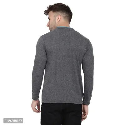 Stylish Grey Cotton Blend Long Sleeves Solid T-Shirt For Men-thumb2