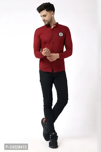 Stylish Maroon Cotton Blend Long Sleeves Regular Fit Casual Shirt For Men-thumb5