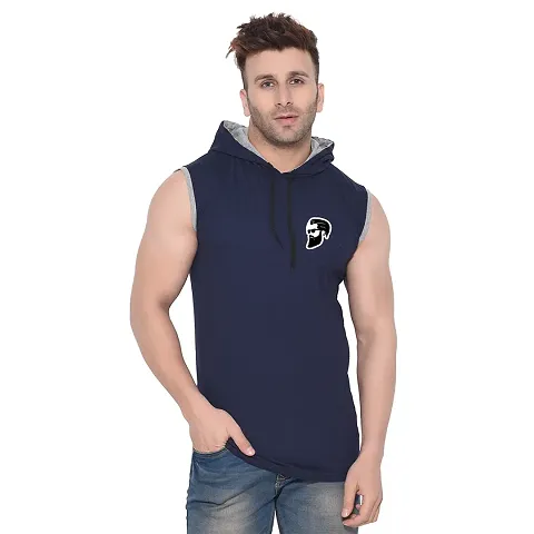 Stylish Blend Solid Sleeveless Hoodies For Men