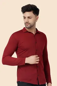 Stylish Maroon Cotton Blend Long Sleeves Regular Fit Casual Shirt For Men-thumb2