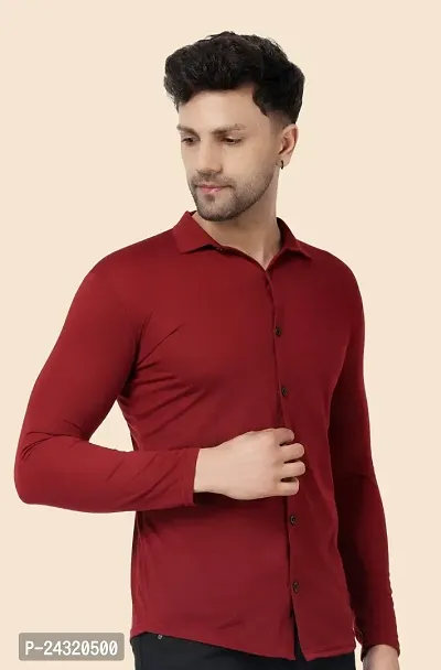 Stylish Maroon Cotton Blend Long Sleeves Regular Fit Casual Shirt For Men-thumb3