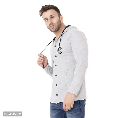 Trendy Silver Cotton Blend Solid Hoodies For Men-thumb3