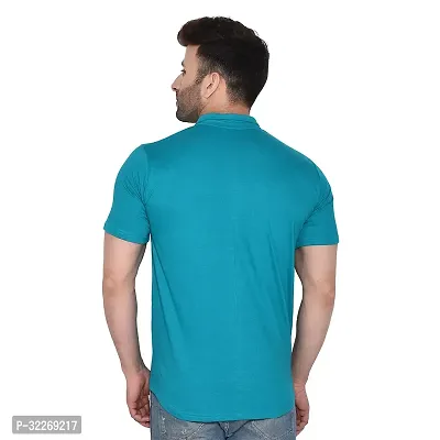 Stylish Turquoise Cotton Blend Solid Short Sleeves Shirt For Men-thumb2