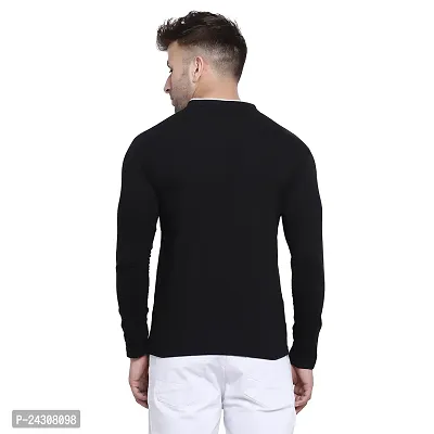 Stylish Black Cotton Blend Long Sleeves Solid T-Shirt For Men-thumb2