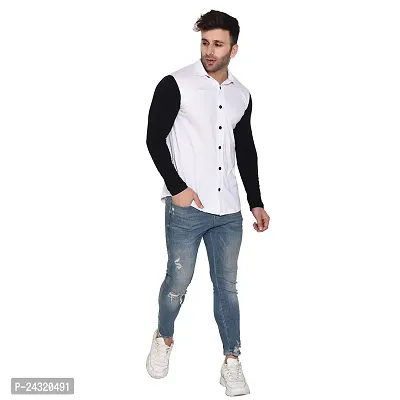 Stylish White Cotton Blend Long Sleeves Regular Fit Casual Shirt For Men-thumb5