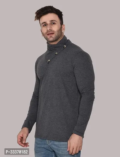 Reliable Grey Cotton Blend Solid High Neck Tshirt For Men-thumb3