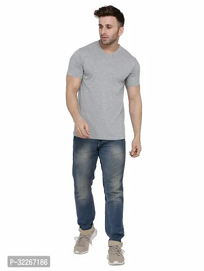 Stylish Cotton Blend Silver Solid Tees For Men-thumb5