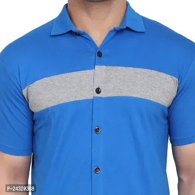 Stylish Blue Cotton Blend Short Sleeves Regular Fit Casual Shirt For Men-thumb5