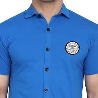 Stylish Blue Cotton Blend Short Sleeves Regular Fit Casual Shirt For Men-thumb4