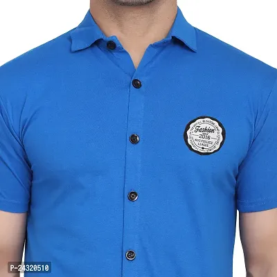 Stylish Blue Cotton Blend Short Sleeves Regular Fit Casual Shirt For Men-thumb5