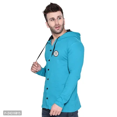 Trendy Turquoise Cotton Blend Solid Hoodies For Men-thumb3