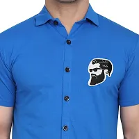 Stylish Blue Cotton Blend Short Sleeves Regular Fit Casual Shirt For Men-thumb4