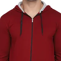 Stylish Maroon Cotton Blend Solid Long Sleeves Hoodies For Men-thumb4