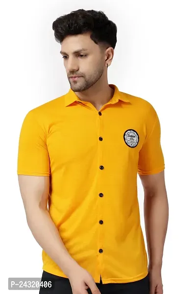 Stylish Yellow Cotton Blend Short Sleeves Regular Fit Casual Shirt For Men-thumb0