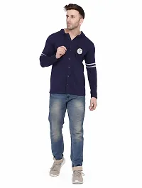 Stylish Navy Blue Cotton Blend Solid Long Sleeves Hoodies For Men-thumb3