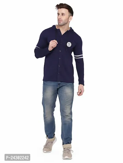 Stylish Navy Blue Cotton Blend Solid Long Sleeves Hoodies For Men-thumb4