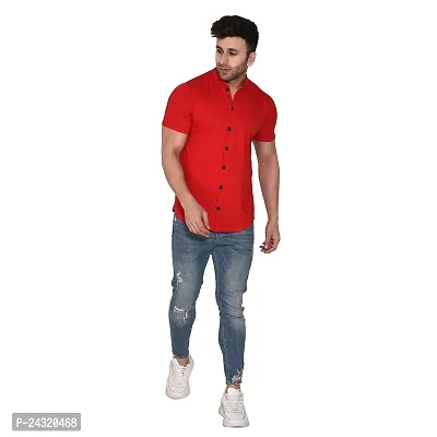 Stylish Red Cotton Blend Short Sleeves Regular Fit Casual Shirt For Men-thumb5