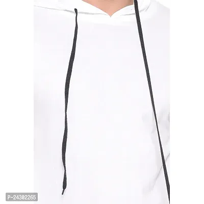 Stylish White Cotton Blend Solid Long Sleeves Hoodies For Men-thumb5