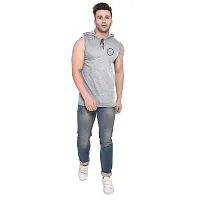Stylish Silver Cotton Blend Solid Sleeveless Hoodies For Men-thumb3