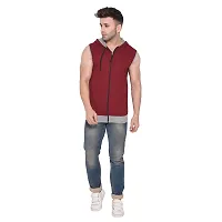 Stylish Maroon Cotton Blend Solid Sleeveless Hoodies For Men-thumb3